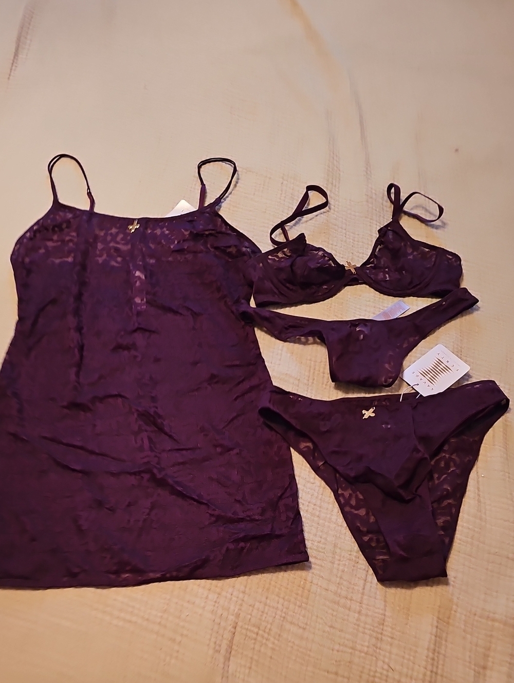Savage X Fenty Deep Lace Chemise Set with Bra and Two Panties
